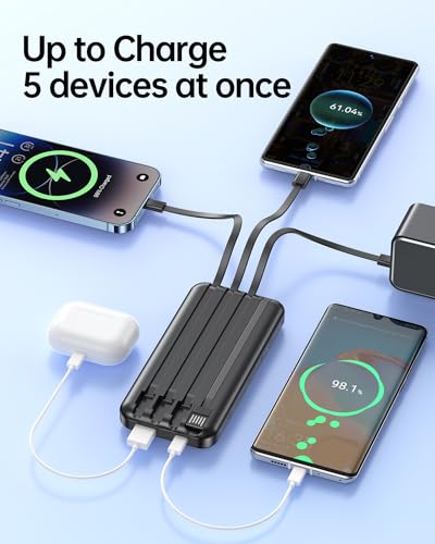 Ronegn PA100 Portable Charger With Built In Cable - 22.5W Fast Charging 20000Mah Slim Power Bank Usb C Led Display Travel Battery Pack 5 Outputs & 3 Inputs thumb #4