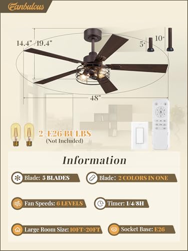 Image of Fanbulous 48 Inch Farmhouse Rustic Ceiling Fan with Light & Remote