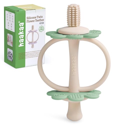 Image of haakaa Silicone Baby Teething Toys,Nipple-Shaped End for Gum Massage,360° Baby Toothbrush Head for Self-Brushing Training,Easy to Grip-Pea Green