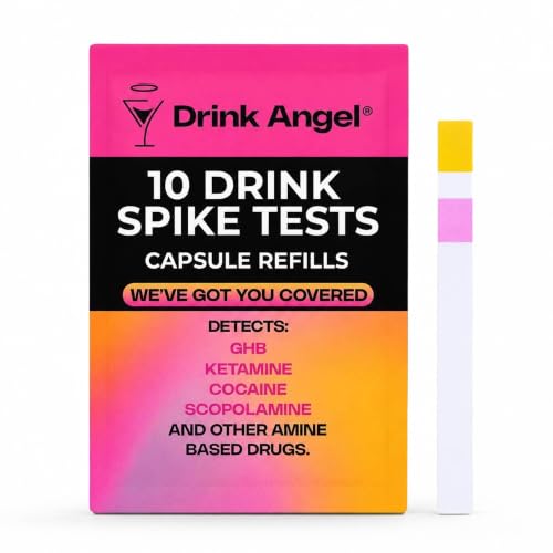 Drink Angel Drink Spike Test Kits - 10 Pack Discreet On-The-Go Drug Testing Kits for Ketamine and...