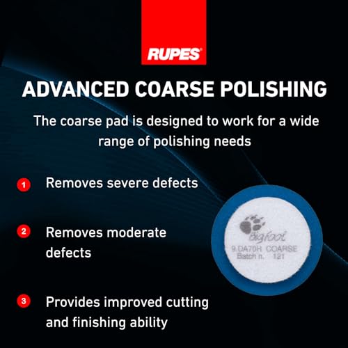 Image of RUPES 9.DA70H /4 Pack of 4 Blue D-A Coarse Cutting Foam Pads 70mm | Ideal for Paint Correction & Gloss Enhancement | Mild to Severe Defect Removal | Compatible with 2.75 inch Backing Plate