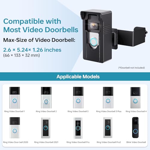 Anti-Theft Doorbell Mount with Ring Blink: 360 Adjustable Angle Wireless Camera Holder No Drill for Apartment Door - Video Wired Mounting Bracket for Brick Concrete Wall Renter Friendly Home House