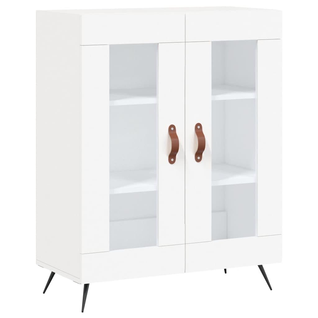 Meuble haut blanc en bois 69,5 x 34 x 180 cm avec beaucoup d'espace de rangement, portes et pieds en métal pour salon, salle à manger, chambre à coucher, couloir et bureau, design moderne