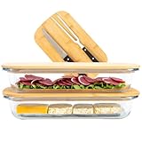 GUTHE Lifestyle Aufschnittboxen für Kühlschrank glas, 2 Frischhaltedosen aus Glas mit Deckel, Fleischgabel & Käsemesser, TÜV Zert, stapelbare Wurstbox Kühlschrank für Wurst und Käse, Käseglocke