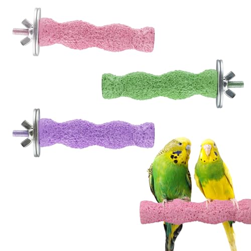Image of 3-Piece Bird Beak Grinding Stone, Resin Parrot Perch for Cage, 5.7-Inch Nail Trimmer and Claws Grinding Stick for Parakeets, Cockatiels, Hamsters, and Chinchillas