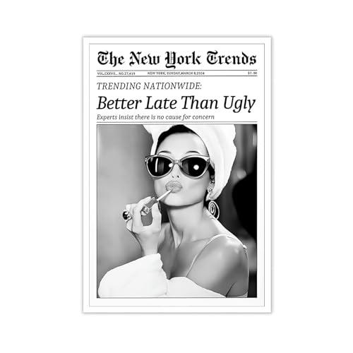 Better Late Than Ugly Leinwandbild Ungerahmt Vintage Zeitung Wandkunst...