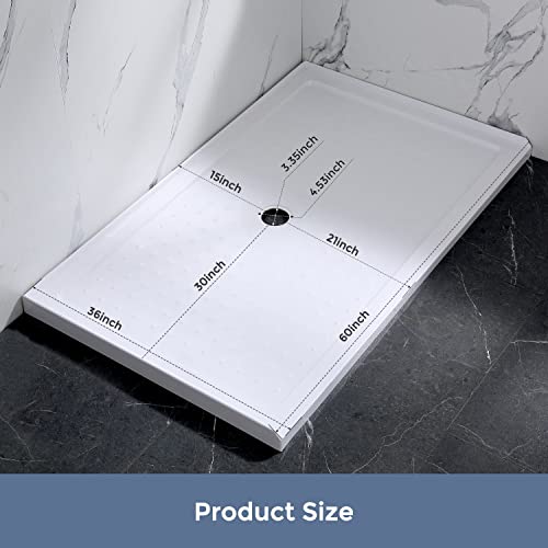 Delavin 60" X 36" Single Threshold Shower Base, Slip Resistant, Center Drain Location, Rectangle Acrylic Shower Pan In Glossy White #TOP6