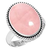 JEWELOPORIUM 925 Silver Ring for Women Pink Rose Quartz Stone Boho Silver Ring Size 7 Easter Gift Statement Jewelry