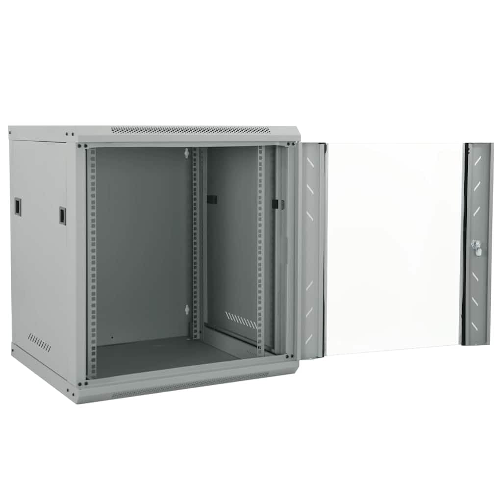 Armadietto di rete 53 x 60 x 60 cm, alloggiamento da parete per server infrastruttura IT in acciaio con porta in vetro di sicurezza, grigio