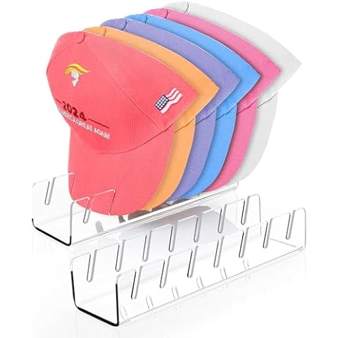 2 Pack Hat Organizer for Baseball Cap, No Installation Required Baseball Hat Stand Display Rack and Storage Box (Holds 14 Hats) Acrylic Hat Rack for Baseball Cap for Closet, Bedroom, Dresser Cover