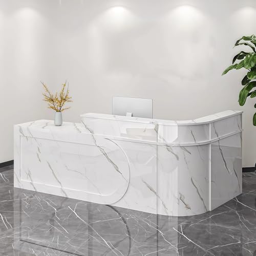 ロック可能な引き出し、キーボードトレイ、収納キャビネットを備えたL字型受付デスク。オフィスの受付、レジ、顧客サービス用(C,Right,200X60X100CM)