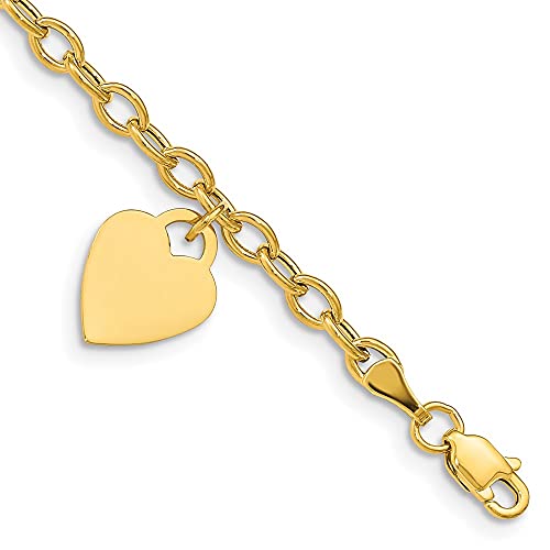 IceCarats 14K Solid Yellow Gold Dangling Heart Love Chain Charm Bracelet