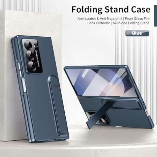 Image of amazon basics for Samsung Galaxy Z Fold 7 Case with Kickstand, [Compatible with Magsafe], Integrated Hinge Protection, Slim Fit Back Cover - Blue