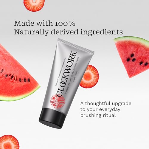 Image of Clockwork Kids Premium Toothpaste, Strawberry Watermelon - Fluoride Free & SLS Free, Ages 2-12 | Anti-Cavity & Enamel-Safe with nano-Hydroxyapatite (nHAP) + 10% Xylitol | Dentist-Approved, Natural & Non-Toxic | 80g