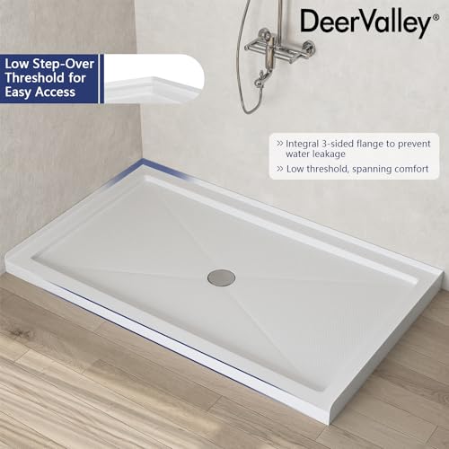 Image of DeerValley 60 inchL X 36 inchW Center Drain Shower Base in White