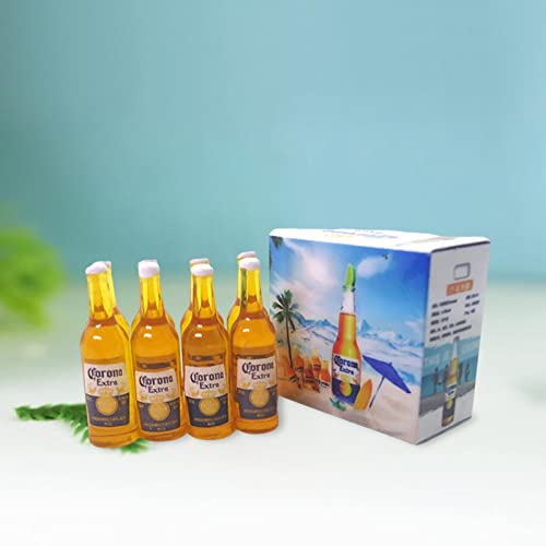 Grebest 1 Set 1:12 Miniature Dollhouse Accessories,Dollhouse Beer 3D Shape Plastic Mini Beer Wine Bottle Set For Doll Toy Supplies Yellow Sets #TOP1