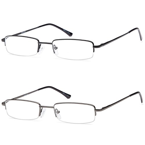 Doubletake Reading Glasses - 2 Pairs Compact Case Semi Rimless Readers - 1.75 #TOP1