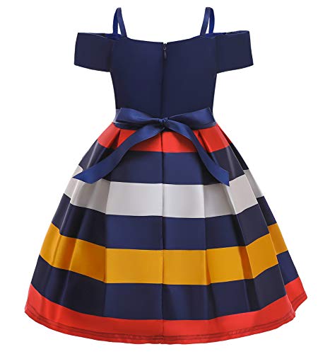 Nssmwttc GIRLDRESS175-NAVY-120 Girls Special Occasion Dresses Wedding Bridesmaid Christmas Striped Print Ball Gown Dress thumb #2
