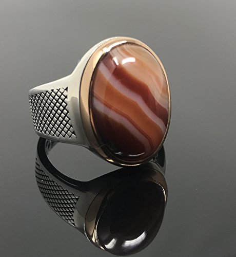KAR 925K STERLING SILVER NATURAL VEINY AGATE Aqeeq MEN'S RING USA K32F2