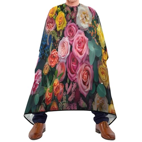 WELLDAY Hair Cutting Cape for Men, Rainbow Roses Pattern Barber Cape Adjustable Neck Size Professional Salon Cape
