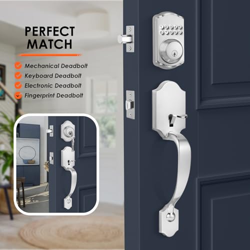 Image of Haidms Brushed Nickel Front Door Handle No Lock, Exterior Door Handleset with Reversible Handle Lever, Keyless Single Cylinder Entry Door Handle with Lower Half Lever for Left and Right Hand Door