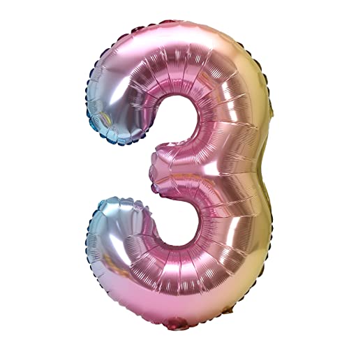 Image of YPSelected 32 Inch Large Foil Helium Number Balloon Birthday Wedding Party 0-9 (Rainbow, 3)