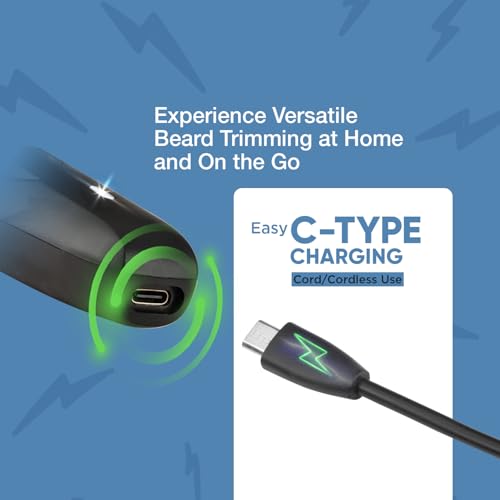 Vega Trimmer Men Beard with 90 Mins Runtime, Stainless Steel Blades & 40 Length Settings, 2 Comb Attachment, Trimmers for Man, USB Type C, Charging Indicator, Travel Lock, Black, (Power Lite, VHTH-38)