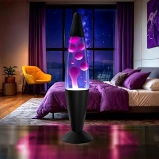 Jambo Lampe à mouvement liquide 16" – Pourpre avec cire blanc/rose – Lumière relaxante, lampe décorative pour salon, bureau ou chambre, veilleuse pour adultes, ados et enfants
