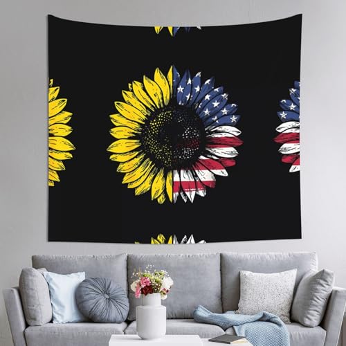 Tapisserie drapeau américain tournesol pour décorer un mur blanc vide