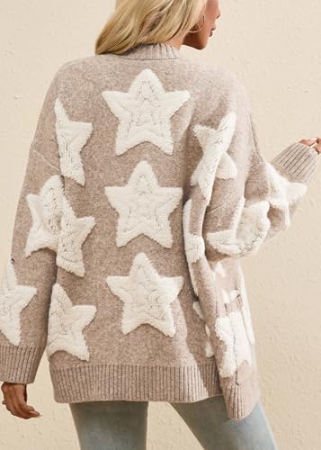 CHARTOU Women Sherpa Star Open Front Cardigan Sweaters Fall Winter Jumper Cute Top Button Down Knit Coat4