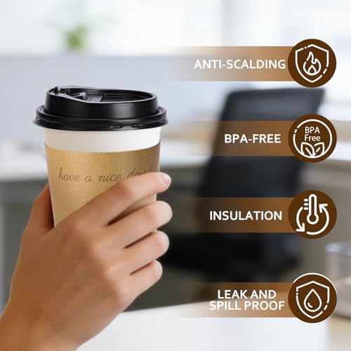 BYSNOW 100 pack 10 oz Disposable Coffee Cups with Lids,To Go Coffee Cups for Home, Office, Cafes and Party (White 10oz) by BYSNOW - Image 4