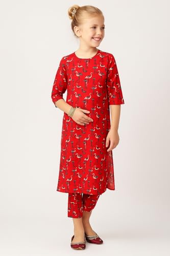 Image of A.T.U.N. (ALL THINGS UBER NICE) Girls Printed 3 /4 Sleeve Kurti and Pant Set | Stylish Traditional Ethnic Wear Salwar Suit Set for All Ocassions