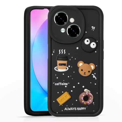 Image of Bintage Cute Fun Ball | Taddy Cartoon 3D Smiley Coffee Cup | Milk Donut | Full Protection Rubber Back Cover Compatible for Tecno KL4 / Spark Go1 - Black