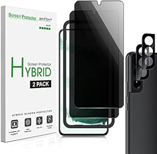 amFilm 2 Pack Privacy Screen Protector for Samsung Galaxy S22 5G [6.1 Inch] with 2 Pack Camera Lens Protector, Anti Spy and Privacy Protection, Fingerprint ID Compatible, with Easy Installation Tray