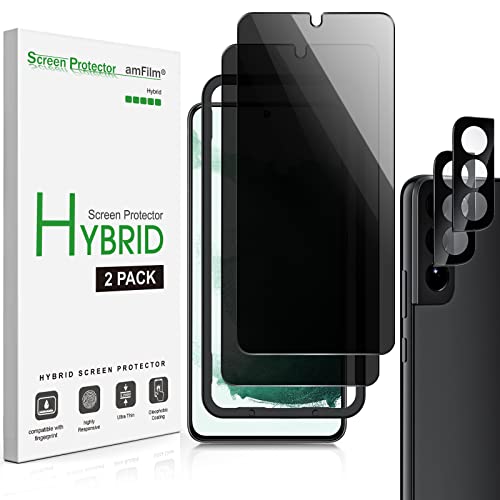 amFilm 2 Stück Schutzfolie für Samsung Galaxy S22 5G [6.1 Zoll] mit 2 Stück Kamera-Objektivschutz [Anti Spy and Privacy Protection] HD Clear mit Einfachem Installationsfach Cover