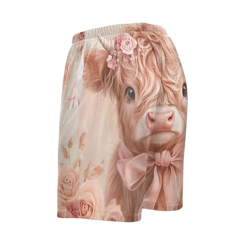 Rose Cow Pink Pajama Shorts for Men Lounge Pants Sleep Lounge Pant Lightweight Pajama Bottoms with Pockets, S-XXL3