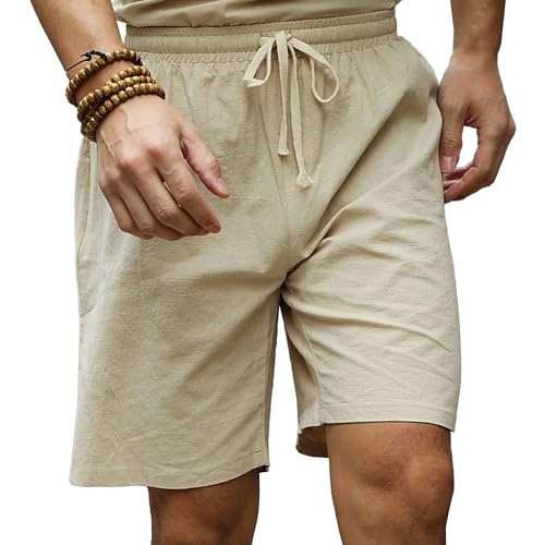 Shorts clásicos de lino para hombre con cintura elástica y bolsillos miniatura 1