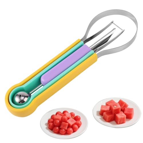 Lyreh Cortador Sandía, Cuchillo Rebanador Sandía 4 en 1 Acero Inoxidable Plástico Herramienta Ideal para El Hogar Cocina Reuniones Al Aire Libre Exhibición Creativa Frutas