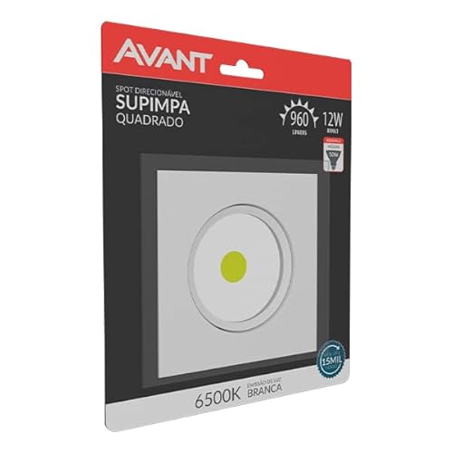 Spot Supimpa LED, 12W, Luz branca 6500K, Quadrado, Bivolt, Avant, BRANCO