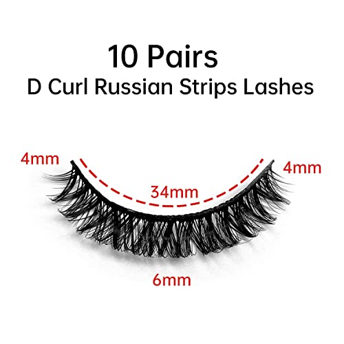 Eyelashes Russian Strip Lashes Natural Fluffy Wispy D Curly Effect Hybrid Strip Lashes Look Like Extensions 10 works (D-01) - Image 3