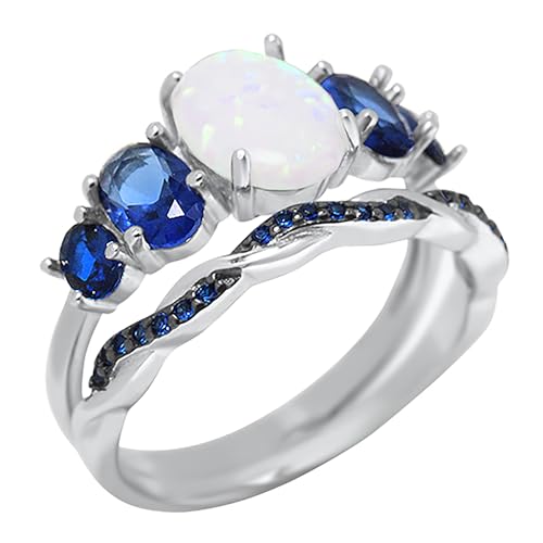LaRaso & Co His Her Wedding Set 3 Piece TRIO Opal Sapphire CZ Silver Rings for Bride Groom4