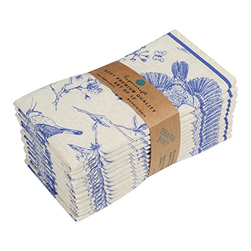 Fingercraft FINGER CRAFT Cloth Napkins Set Of 12 Cotton Linen Blend Printed Dinner Napkins Perfect For Parties Dinners Weddings Cocktail Christmas Napkins Cloth 20X20 Toile thumb #1