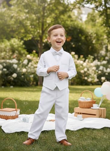 Image of Volunboy Baby Boys Formal Wedding Ring Bearer Outfits Toddler Gentleman Bowtie Vest Guest Suits Dress Shirt Pants Set