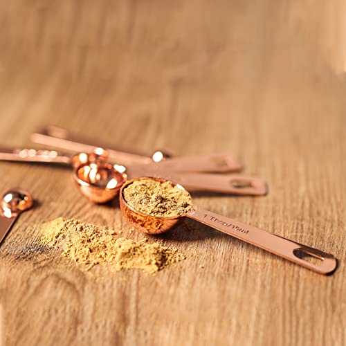 Tablespoons Teaspoons Measure Spoon Set Of 6, Copper Plated Metal Measuring Spoons For Measuring Dry Or Liquid Ingredients Spice For Kitchen Baking Cooking, Rose Gold Measuring Scoops Gift Set #TOP6