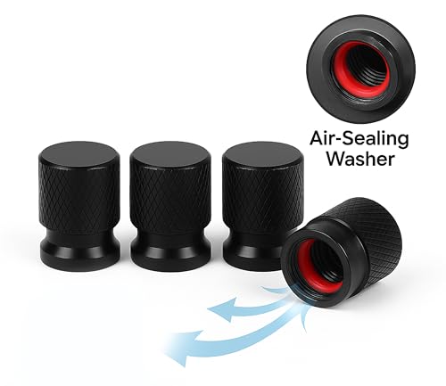 Image of New Metal Tyre Valve Caps (Set of 4) | Laser Engraved | Anti-Leak O-Ring | Stylish Air Stem Covers | Universal Fit | Compatible with MG Hector, Astor, ZS EV