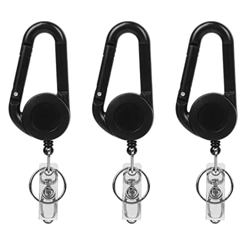 DAYGOS Retractable Keyring ID Card Holder - Extendable Keychain with Belt Clip, Badge Reels(Black,3Pcs) Cover