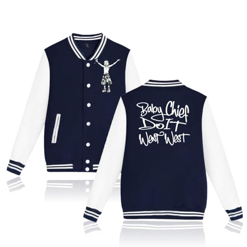 Photo de RYSXJLX BabyChiefDoit WENT WEST Album Jacket 2025 Femmes Hommes HipHop Veste de baseball à manches longues, bleu marine, 3XL