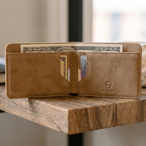 Image of Vaultskin MANHATTAN Slim RFID Blocking Bifold Leather Wallet for Men - Men's Leather Wallet, Front Pocket Minimalist Card Holder, Holds 9 Cards and Cash, Premium Italian Leather