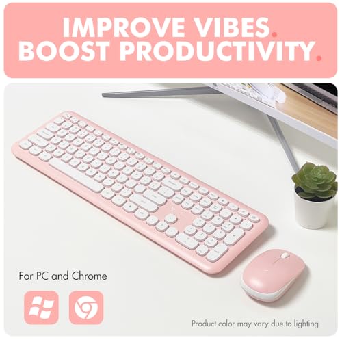 Image of X9 Performance - Colorful keyboard and mouse combo 2.4GHz wireless connectivity, transform your space with a cute wireless keyboard and mouse set (110 keys and 18 shortcuts) for PC and Chrome, Pink