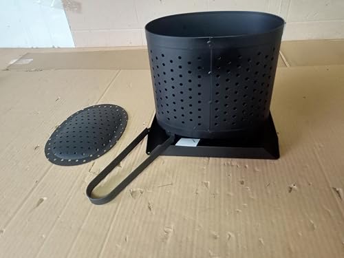 Kingson Cesta de pellets para chimenea y estufa - Bandeja de fuego multifunción para pellets de madera, astillas y carbón - Quemador de acero con ceniceros, placa base y pinzas - 24 x 17 x 22 cm
